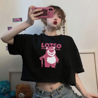 Áo croptop nữ tay ngắn cổ tròn vải thun cotton kiểu hàn quốc CR061 Miucho in hoạ tiết
