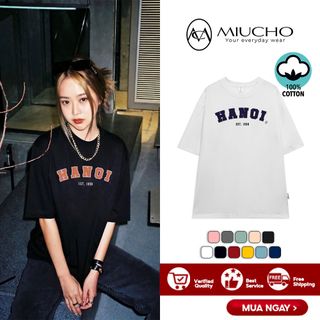 Áo phông nữ form rộng tay lỡ unisex đẹp, áo thun nữ form rộng tay lỡ unisex cotton hàn quốc AT053 Miucho basic tee