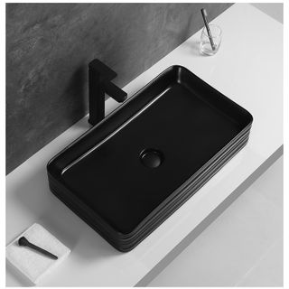 Chậu sứ lavabo để bàn hình chữ nhật, màu đen sang trọng giá sỉ