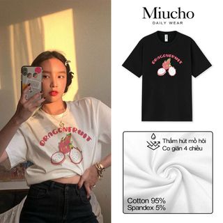 Áo thun nữ cổ tròn chất liệu cotton mềm mại form regular AR009 Miucho in hoạ tiết