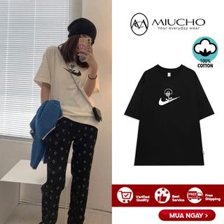 Áo phông nke nữ form rộng tay lỡ unisex, áo thun nke nữ form rộng tay lỡ unisex cotton AT075 Miucho in logo