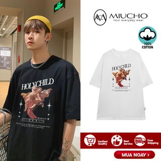 Áo thun Unisex form rộng đẹp tay lỡ kiểu hàn quốc, áo phông Unisex form rộng vải cotton AT195 Miucho in hoạt tiết