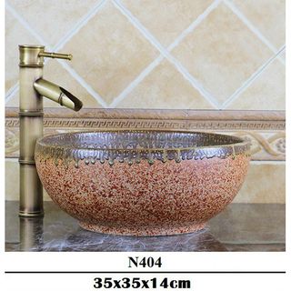 Chậu sứ lavabo để bàn nghệ thuật với tông màu nâu ấm