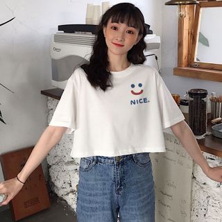 Áo croptop nữ tay ngắn cổ tròn vải thun cotton kiểu hàn quốc CR062 Miucho in chữ