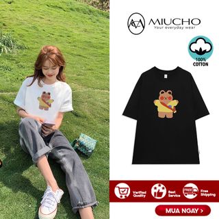 Áo phông nữ form rộng tay lỡ unisex đẹp, áo thun nữ form rộng tay lỡ unisex cotton hàn quốc AT049 Miucho in hình