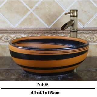 Chậu sứ lavabo để bàn nghệ thuật với tông màu nâu ấm