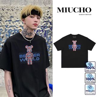 Áo phông bearbrick nữ form rộng tay lỡ unisex, áo thun bearbrick nữ form rộng tay lỡ unisex cotton AT036 Miucho in logo