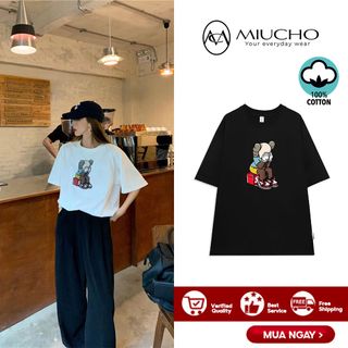 Áo phông kaws nữ form rộng tay lỡ unisex, áo thun kaws nữ form rộng tay lỡ unisex cotton AT018 Miucho in logo