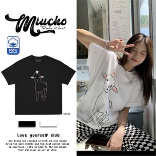 Áo thun nữ form rộng đẹp tay lỡ kiểu hàn quốc, áo phông nữ form rộng unisex vải cotton AT166 Miucho in hoạt tiết