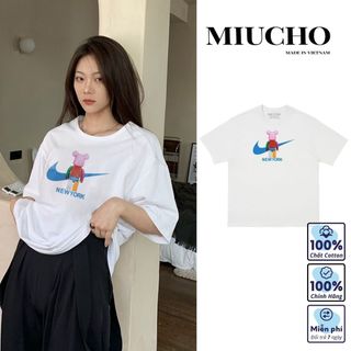 Áo phông bearbrick nữ form rộng tay lỡ unisex, áo thun bearbrick nữ form rộng tay lỡ unisex cotton AT030 Miucho in logo
