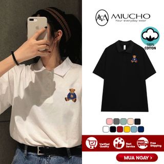 Áo polo nữ form rộng, áo thun polo nữ có cổ đẹp chất cotton form unisex PL006 Miucho in hoạ tiết