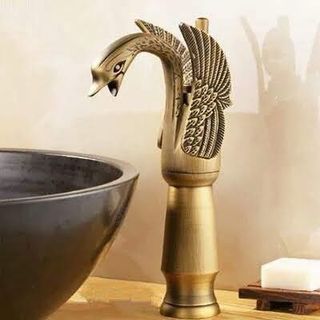 Vòi lavabo nóng lạnh bằng đồng thau, kiểu dáng thiên nga cổ điển