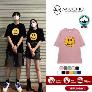 Áo phông drew nữ form rộng tay lỡ unisex, áo thun drew nữ form rộng tay lỡ unisex cotton AT065 Miucho in logo