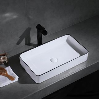 Chậu sứ lavabo để bàn màu trắng viền đen mỹ thuật giá sỉ