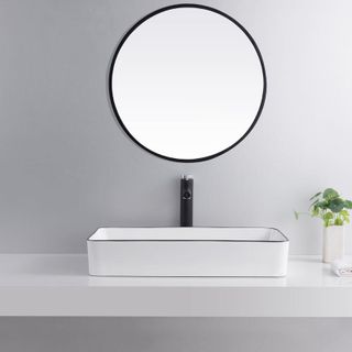 Chậu lavabo để bàn màu trắng viền đen mỹ thuật