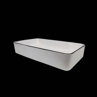 Chậu lavabo để bàn màu trắng viền đen mỹ thuật