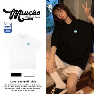 Áo polo nữ form rộng, áo thun polo nữ có cổ đẹp chất cotton form unisex PL007 Miucho in hoạ tiết