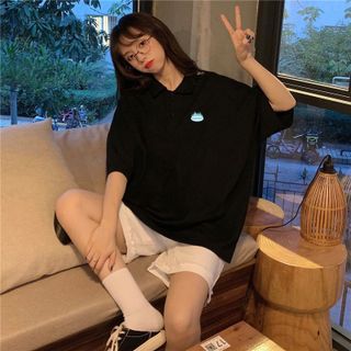 Áo polo nữ form rộng, áo thun polo nữ có cổ đẹp chất cotton form unisex PL007 Miucho in hoạ tiết