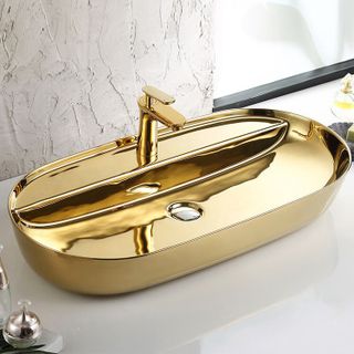 Lavabo để bàn mạ vàng kiểu thuyền sang trọng giá sỉ