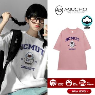 Áo thun nữ form rộng đẹp tay lỡ kiểu hàn quốc, áo phông nữ form rộng unisex vải cotton AT202 Miucho in hoạt tiết