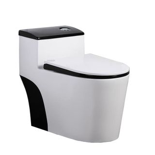 Bồn cầu 1 khối màu trắng nắp đen kết hợp, bệ ngồi rộng, thiết kế hiện đại