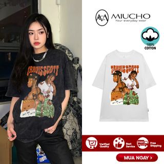 Áo phông travis scott form rộng tay lỡ unisex, áo thun travis scott form rộng tay lỡ unisex cotton AT144 Miucho in logo giá sỉ