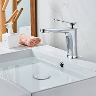 Vòi lavabo nóng lạnh đồng thau mạ crom sáng bóng phù hợp lavabo âm bàn giá sỉ