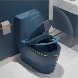 Bồn cầu một khối màu xanh viền vàng sườn xám phong cách hiện đại