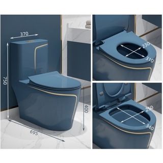 Bồn cầu một khối màu xanh viền vàng sườn xám phong cách hiện đại
