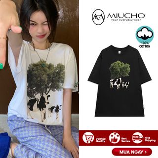 Áo thun nữ form rộng đẹp tay lỡ kiểu hàn quốc, áo phông nữ form rộng unisex vải cotton AT175 Miucho in hoạt tiết