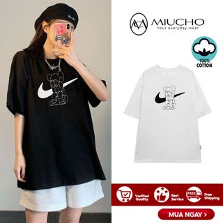 Áo thun trắng trơn tay lỡ form rộng đẹp oversize, áo phông trắng nữ tay lỡ hàn quốc cotton AT061 Miucho in hình