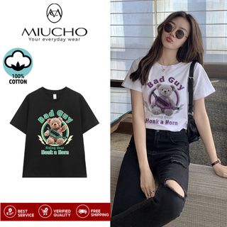 Áo thun nữ cổ tròn chất liệu cotton mềm mại form regular AR037 Miucho in hoạ tiết