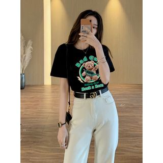 Áo thun nữ cổ tròn chất liệu cotton mềm mại form regular AR037 Miucho in hoạ tiết