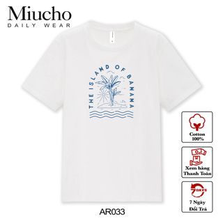 Áo thun nữ cổ tròn chất liệu cotton mềm mại form regular AR033 Miucho in hoạ tiết