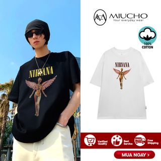 Áo phông nirvana form rộng đẹp tay lỡ oversize, áo thun nirvana form rộng tay lỡ hàn quốc cotton AT147 Miucho in logo