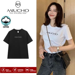 Áo thun nữ cổ tròn chất liệu cotton mềm mại form regular AR038 Miucho in name