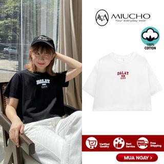 Áo croptop nữ tay ngắn cổ tròn vải thun cotton kiểu hàn quốc CR046 Miucho in hình hoạ tiết