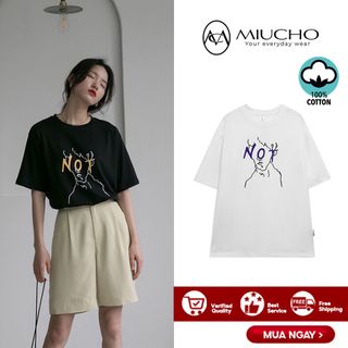 Áo thun nữ form rộng đẹp tay lỡ kiểu hàn quốc, áo phông nữ form rộng unisex vải cotton AT151 Miucho in hoạt tiết