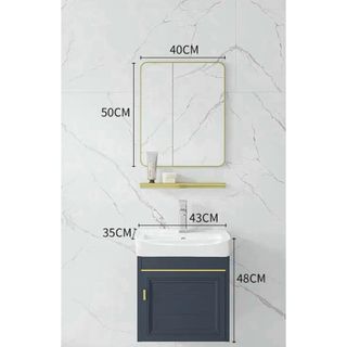 Bộ tủ lavabo nhôm màu xanh viền vàng phong cách trẻ trung, hiện đại