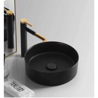 Chậu sứ lavabo tròn màu cam và đen nghệ thuật hiện đại