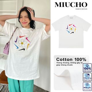 Áo phông nke nữ form rộng tay lỡ unisex, áo thun nke nữ form rộng tay lỡ unisex cotton AT129 Miucho in logo