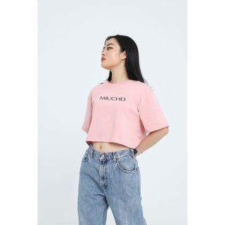 Áo croptop nữ tay ngắn cổ tròn vải thun cotton kiểu hàn quốc CR074 Miucho in name