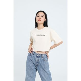 Áo croptop nữ tay ngắn cổ tròn vải thun cotton kiểu hàn quốc CR074 Miucho in name