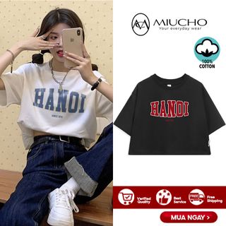 Áo croptop nữ tay ngắn cổ tròn vải thun cotton kiểu hàn quốc CR043 Miucho in hình hoạ tiết