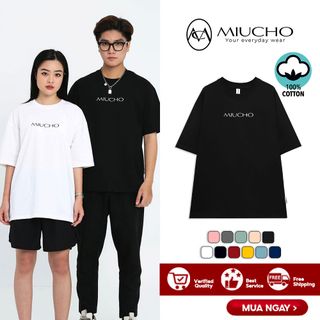 Áo thun nữ form rộng đẹp tay lỡ kiểu hàn quốc, áo phông nữ form rộng unisex vải cotton AT243 Miucho in brand name
