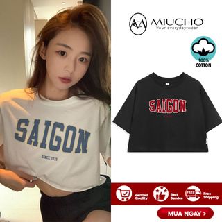 Áo croptop nữ tay ngắn cổ tròn vải thun cotton kiểu hàn quốc CR042 Miucho in hình hoạ tiết giá sỉ