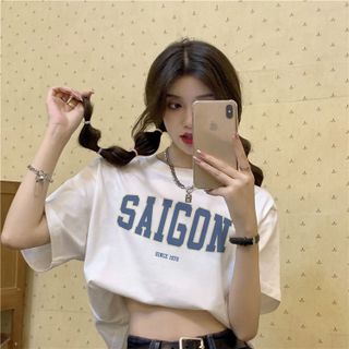 Áo croptop nữ tay ngắn cổ tròn vải thun cotton kiểu hàn quốc CR042 Miucho in hình hoạ tiết