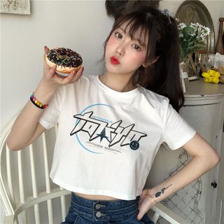 Áo croptop nữ tay ngắn cổ tròn vải thun cotton kiểu hàn quốc CR041 Miucho in hình hoạ tiết
