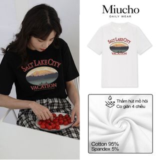 Áo thun nữ cổ tròn chất liệu cotton mềm mại form regular AR029 Miucho in hoạ tiết