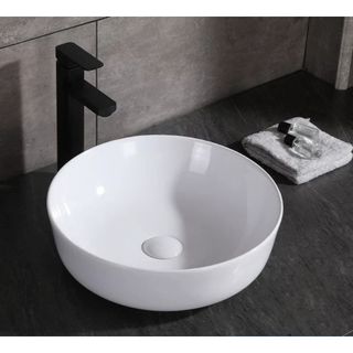 Chậu sứ lavabo màu trắng để bàn, kiểu tròn thiết kế tinh tế, giá rẻ giá sỉ
